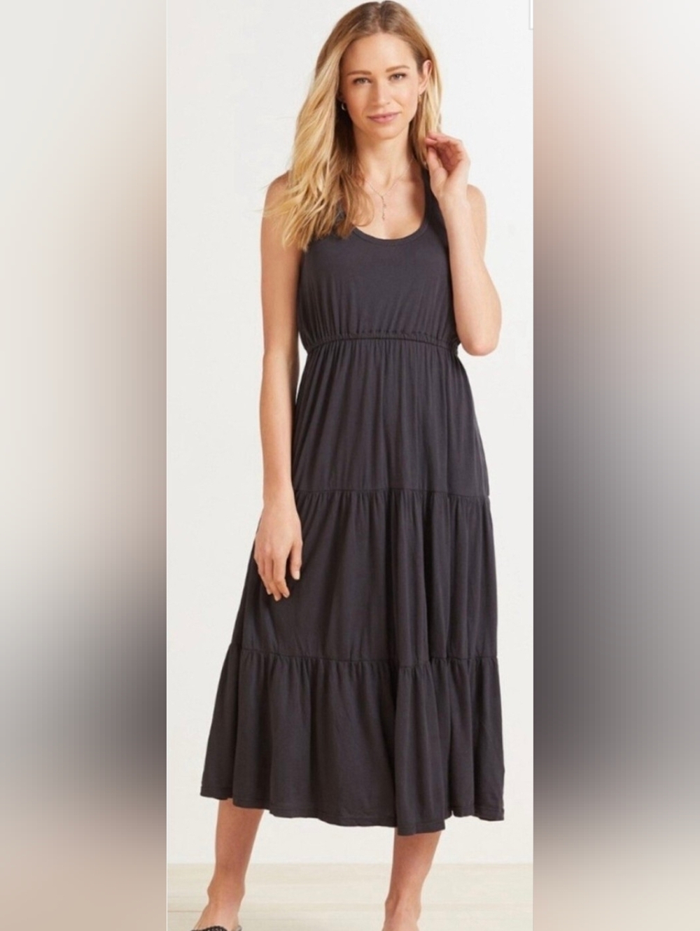 Sundry for Evereve The Malibu Charcoal Racerback Tiered Maxi Dress Size 1